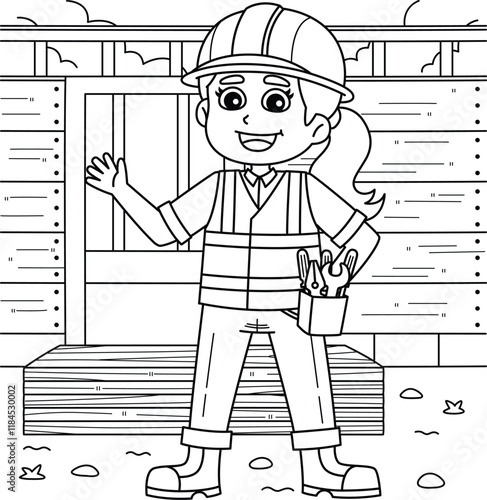 Female Construction Worker Coloring Page for Kids