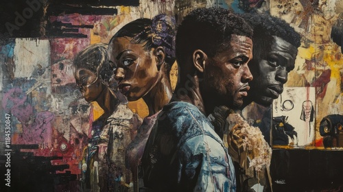 Intense Portraits: A Powerful Mixed-Media Canvas of Black Figures