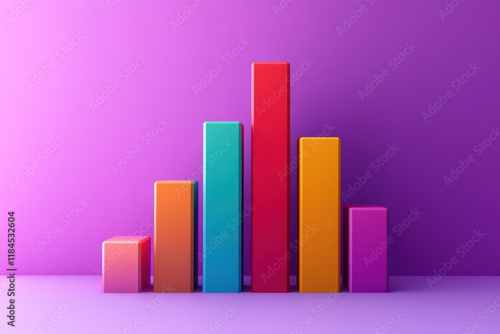 Colorful 3D bar graph showing growth and progress against purple background. Colorful 3D bar graph showing growth and progress against purple background.