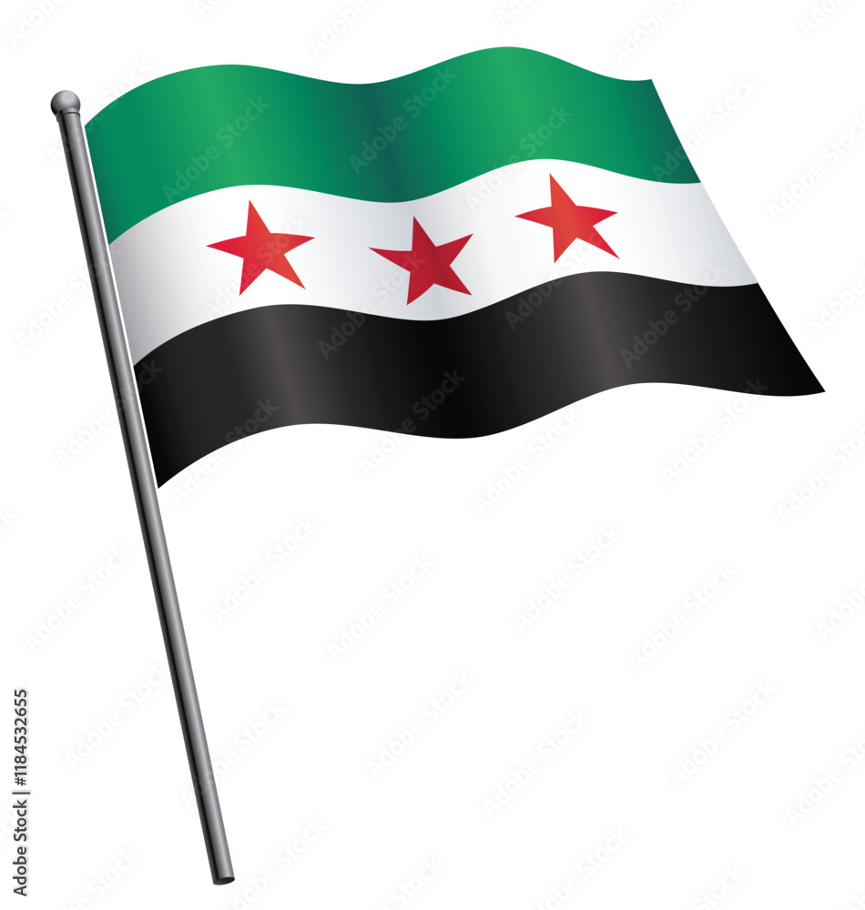 syrian flag of syria on flagpole flying waving flowing icon vector isolated on transparent background syrian flag of syria on flagpole flying waving flowing icon vector isolated on transparent background