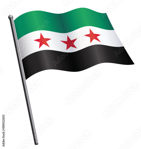 syrian flag of syria on flagpole flying waving flowing icon vector isolated on transparent background