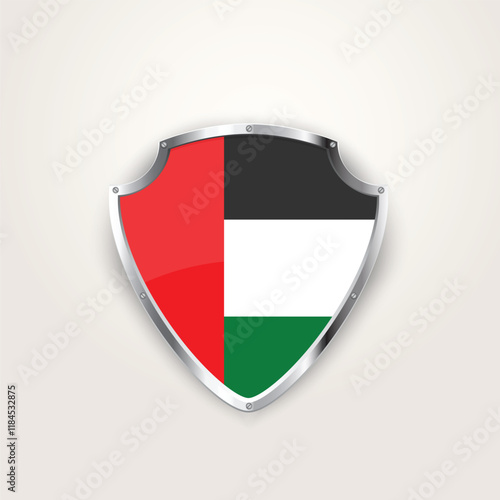United Arab Emirates Flag on a shield, vector illustration.	