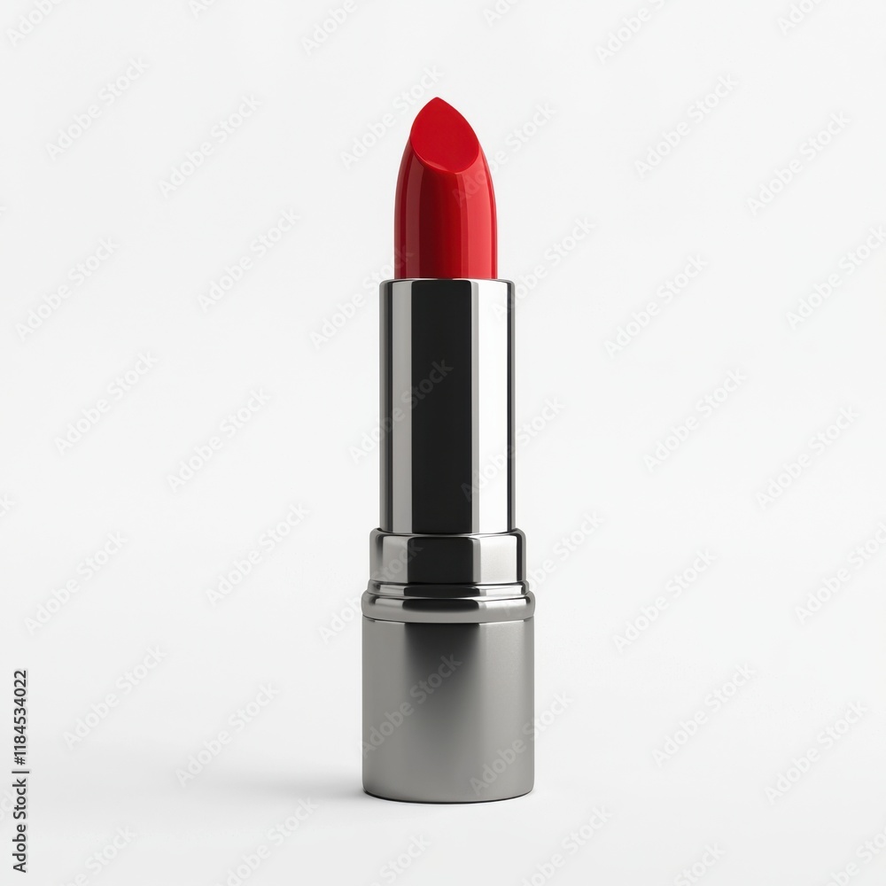 A vibrant red lipstick in a sleek silver tube, showcasing a classic beauty product against a minimalist background. A vibrant red lipstick in a sleek silver tube, showcasing a classic beauty product against a minimalist background.