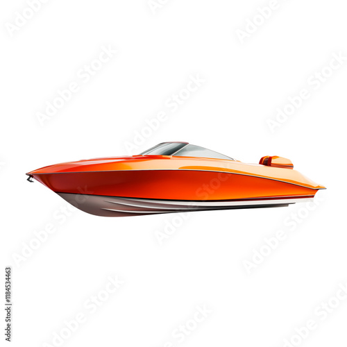 A sleek luxury speedboat with a polished wooden finish, dual outboard engines, and modern seating, isolated on a transparent background. Perfect for aquatic adventures and marine enthusiasts. photo