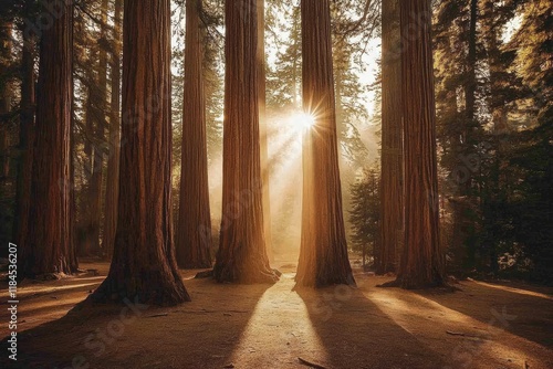 Majestic giant redwood trees basking in sunlight 