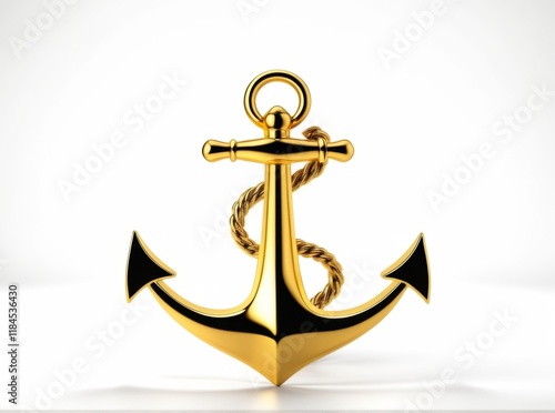 Golden anchor displayed against a simple background representing maritime themes and stability in a nautical setting photo