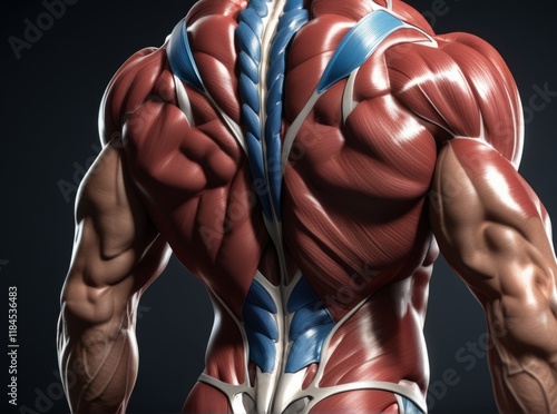 Detailed view of muscular back anatomy highlighting muscle structure and design