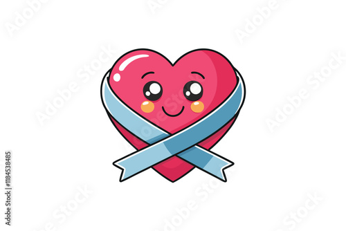 Pink heart illustration with orange ribbon and flowers promoting cancer awareness and global unity for World Cancer Day photo