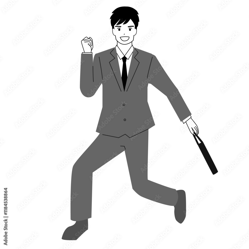 Obraz premium Full body illustration of young man in suits jumping.