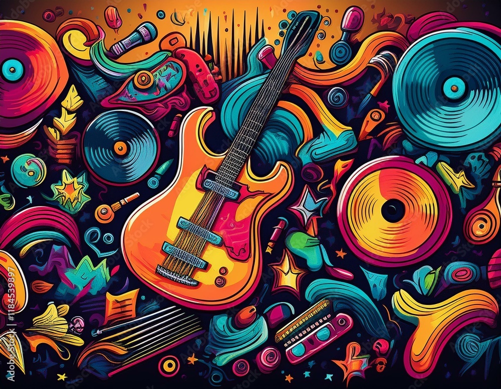 vibrant rock and roll themed pattern design vibrant rock and roll themed pattern design