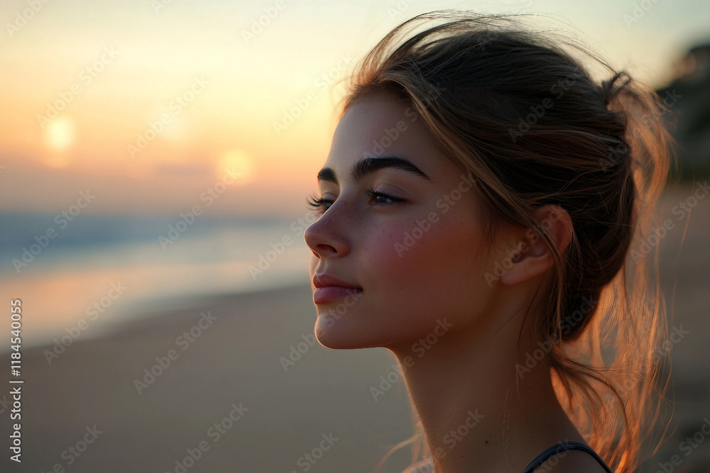 Generative AI Portrait of Person Traveler Enjoying Sunset on Beach during Summer Vacation Generative AI Portrait of Person Traveler Enjoying Sunset on Beach during Summer Vacation