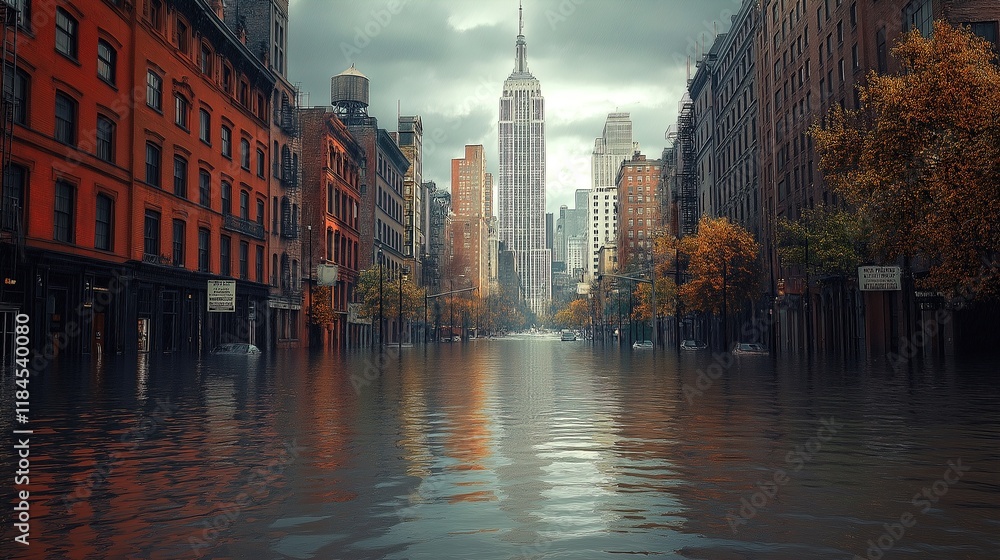 Obraz premium York streets submerged in water from climate change-induced flooding