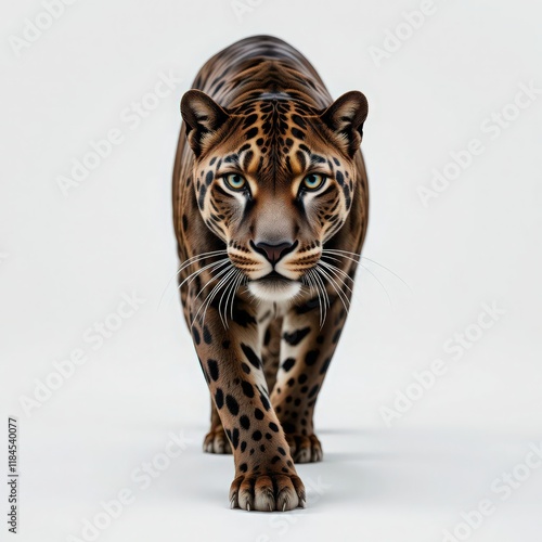 Majestic Leopard Striding Forward, Striking Portrait photo