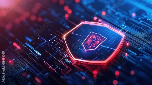 Glowing Hexagonal Digital Landscape with Neon Lights and Abstract Patterns