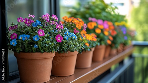 Wallpaper Mural Colorful flowers in terracotta pots on a balcony. Torontodigital.ca
