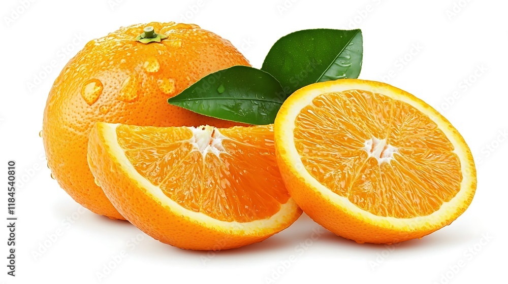 Fototapeta premium Juicy Oranges with Dewdrops: A Vibrant Still Life