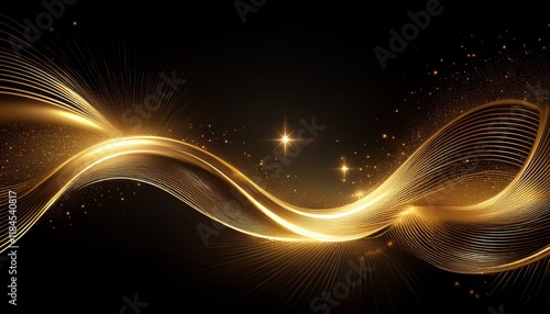 scene elegant gold glowing line with lighting effect sparkle on black background