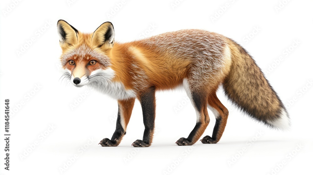 Fototapeta premium A realistic illustration of a fox standing on a white background.