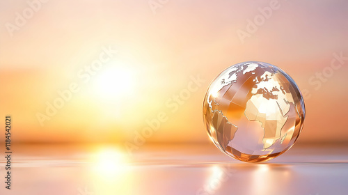 Fototapeta Naklejka Na Ścianę i Meble -  Glass globe sunset global connection world map sunrise