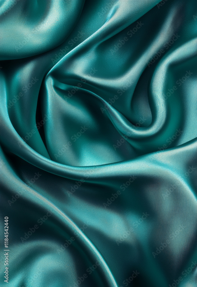 Fototapeta premium Deep aventurine teal green abstract background. Subtle shimmering silk fabric with smooth gradients and flowing waves. Blank elegant design.