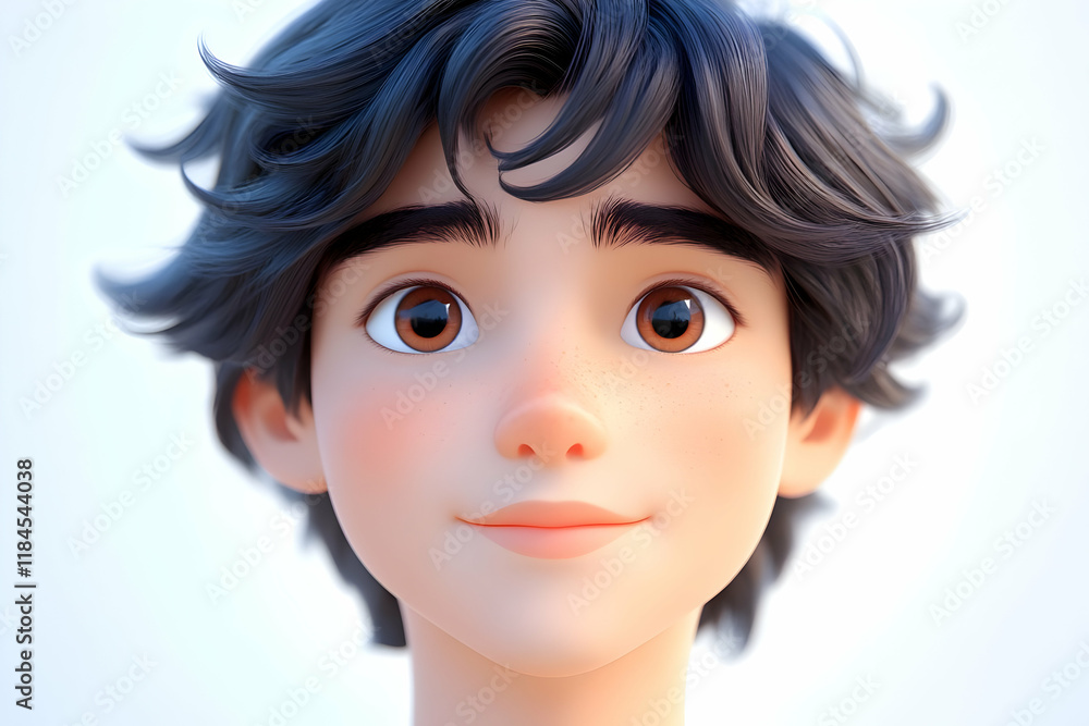 Portrait of a Happy Young Boy: A Cheerful 3D Rendered Cartoon Character Portrait of a Happy Young Boy: A Cheerful 3D Rendered Cartoon Character
