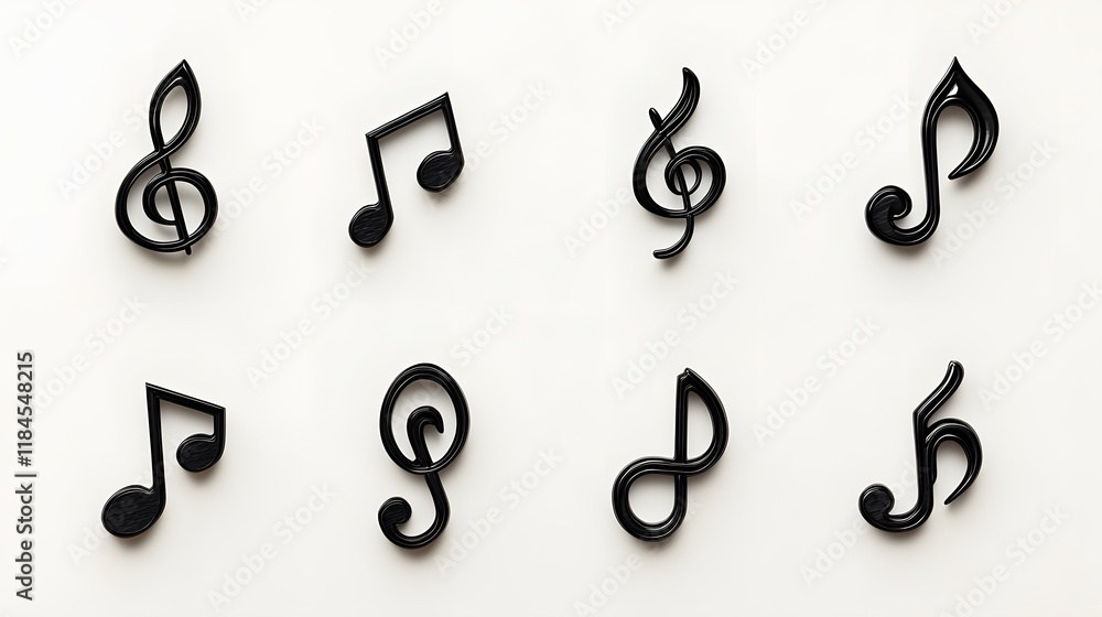 Black musical notes and clefs on white background Black musical notes and clefs on white background