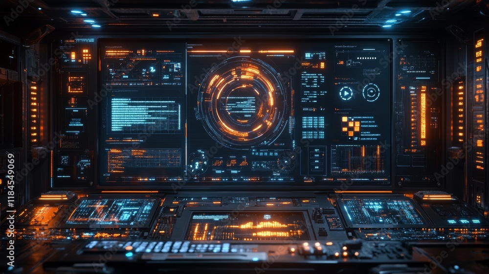 Obraz premium Futuristic Control Room: Sci-Fi Interface and Technology
