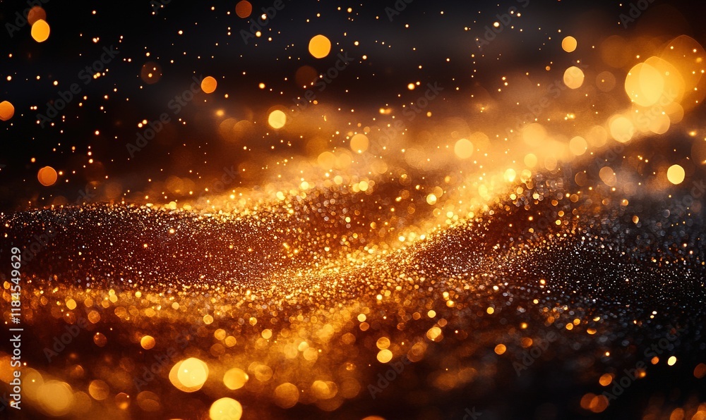 Obraz premium A mesmerizing display of shimmering golden particles on a dark background, evoking a sense of magic.