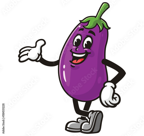 Eggplant Cartoon Character Mascot Illustration Vector Clip-art Hand-drawn Logo Design