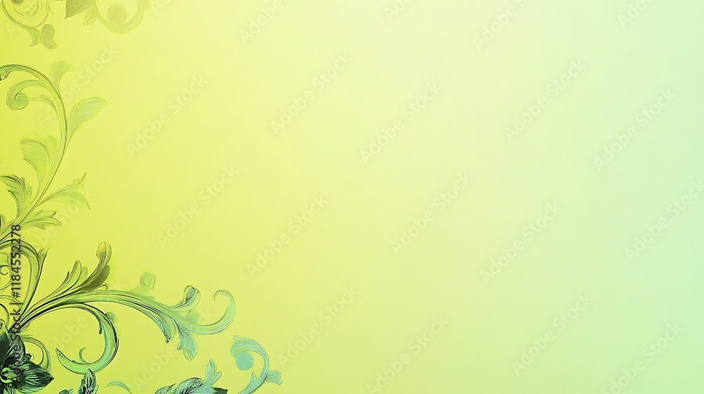 Green Floral Design on Pale Yellow Background Green Floral Design on Pale Yellow Background