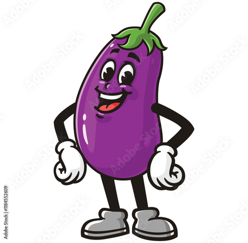 laughing Eggplant Cartoon Character Mascot Illustration Vector Clip-art Hand-drawn Logo Design