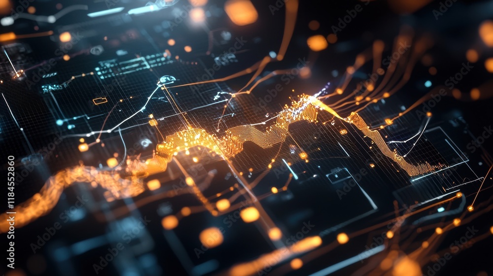 Obraz premium Vibrant Cyber Network Data Visualization Futuristic Digital