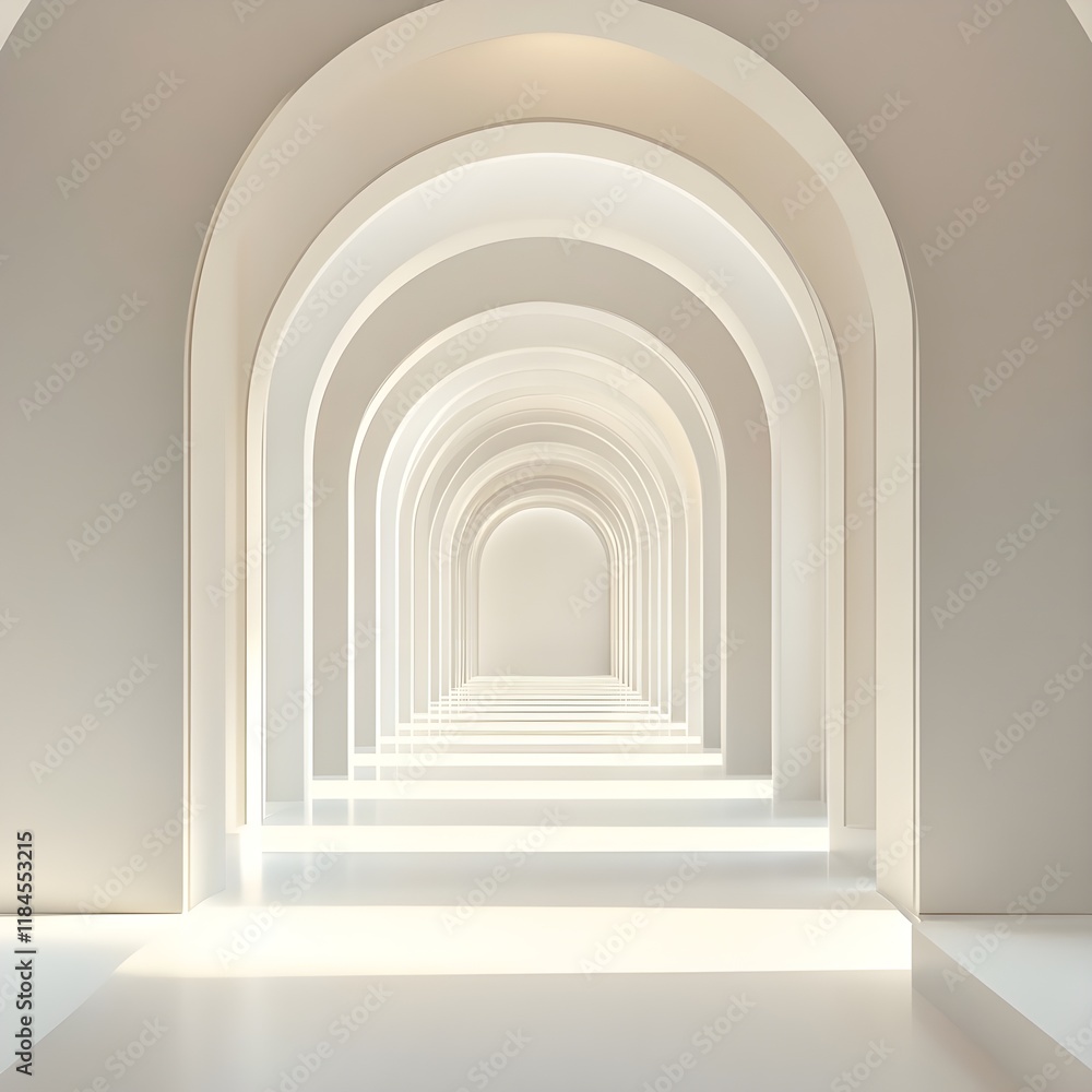white minimalist arched hallway, infinite perspective, repeating archways, bright illumination, clean architecture, serene atmosphere, modern interior design, symmetrical composition, light and shadow white minimalist arched hallway, infinite perspective, repeating archways, bright illumination, clean architecture, serene atmosphere, modern interior design, symmetrical composition, light and shadow