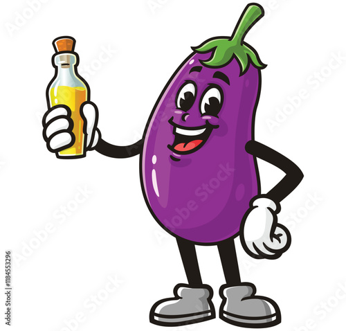 Eggplant with Oil,     Cartoon Character Mascot Illustration Vector Clip-art Hand-drawn Logo Design