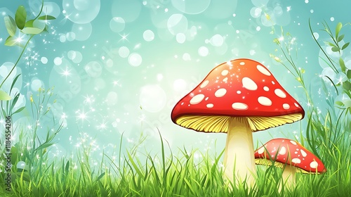 Wallpaper Mural Red mushrooms in magical forest with sparkling bokeh Torontodigital.ca