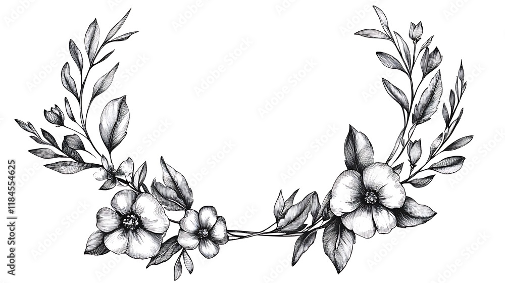 Fototapeta premium Floral Wreath, Leaves, Decoration, Frame, Invitation