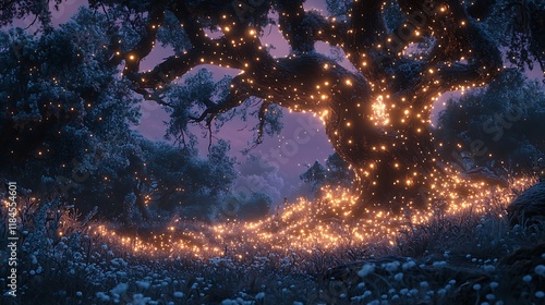 Wallpaper Mural Enchanting Illuminated Tree In A Winter Forest Torontodigital.ca