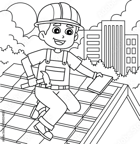 Construction Roof Worker Coloring Page for Kids