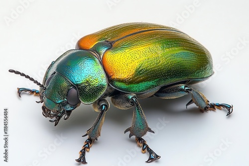 detailed scientific illustration of green june beetle with iridescent shell and anatomical features on clean white background for entomology study photo