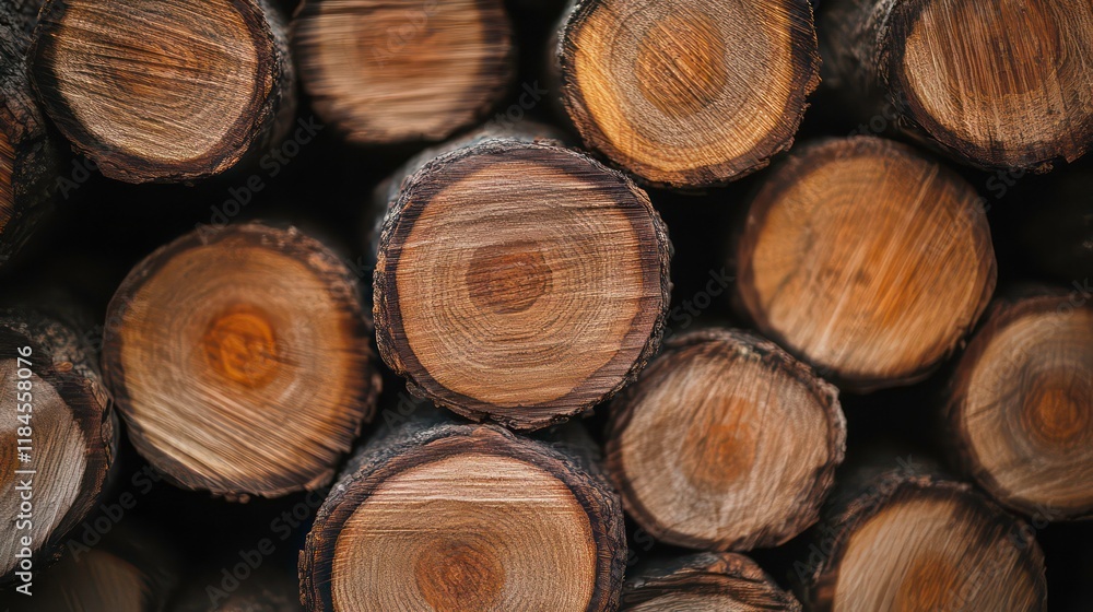 Close-up of stacked, cut tree logs showing concentric rings and textures. Close-up of stacked, cut tree logs showing concentric rings and textures.