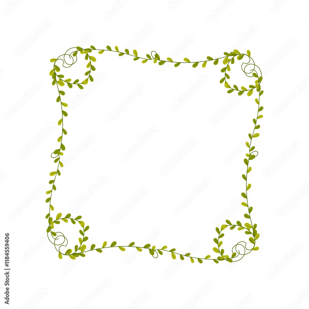 Elegant green leaf frame design suitable for invitations or stationery in a minimalist style Elegant green leaf frame design suitable for invitations or stationery in a minimalist style