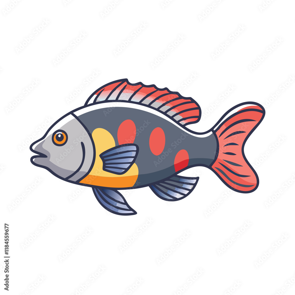 Naklejka premium firemouth cichlid fish vector icon, aquarium fish vector illustration - simple illustration of firemouth cichlid fish perfect for logos, and aquarium fish-themed designs.
