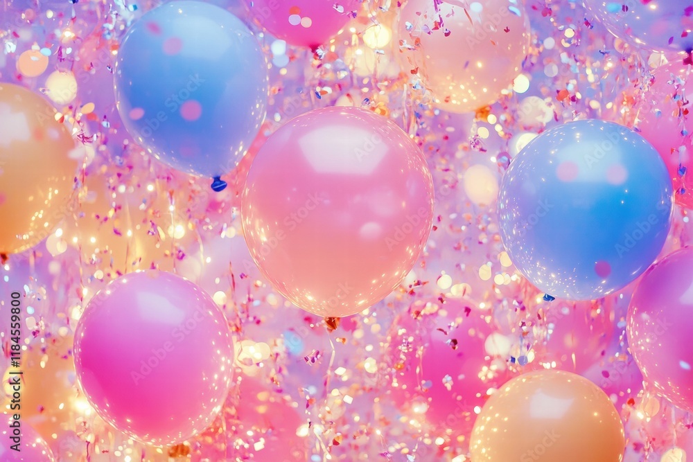 Colorful balloons and confetti create a vibrant atmosphere for festive celebrations at any time of the year. Generative AI Colorful balloons and confetti create a vibrant atmosphere for festive celebrations at any time of the year. Generative AI