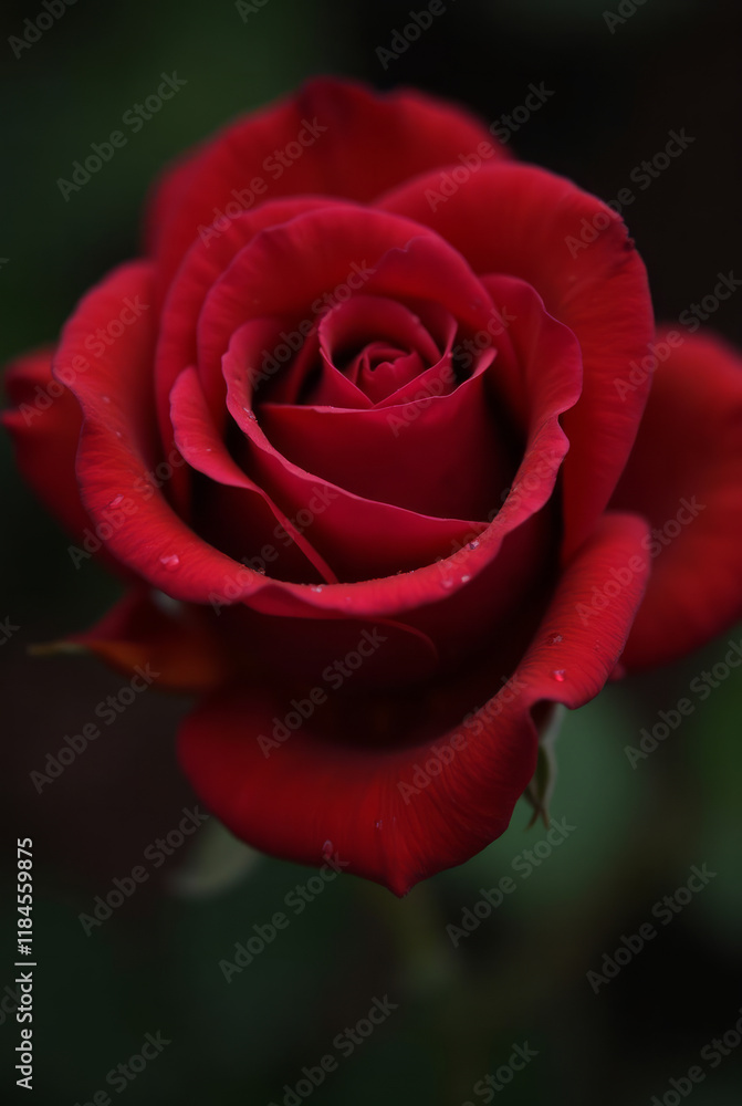 A Close-Up of a Single Red Rose with Dewdrops on Its Petals Symbolizing Beauty, Love, and Passion A Close-Up of a Single Red Rose with Dewdrops on Its Petals Symbolizing Beauty, Love, and Passion