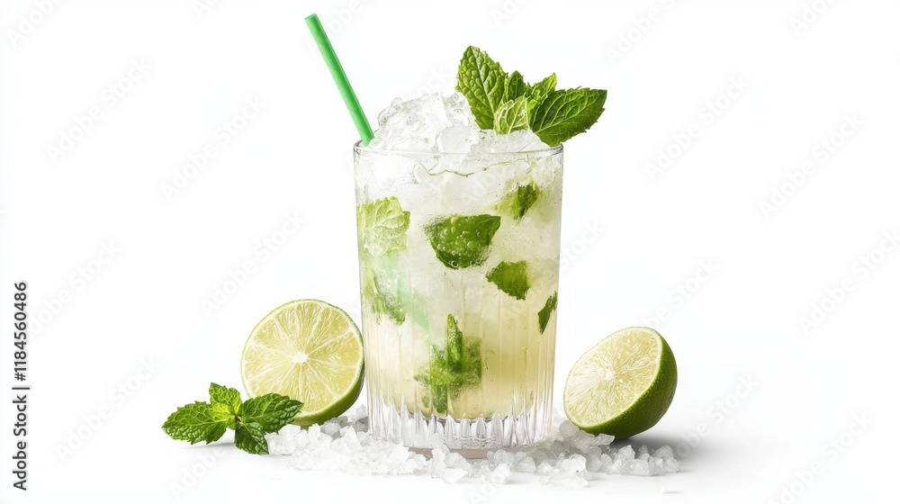 Fototapeta premium Refreshing Summer Cocktail with Lemon and Mint in a Chilled Glass