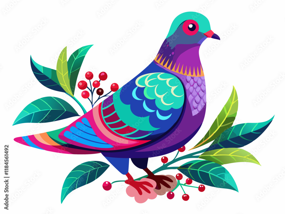 Colorful Stylized Pigeon Illustration with Vibrant Tea Tones – Artistic and Playful Bird Design Colorful Stylized Pigeon Illustration with Vibrant Tea Tones – Artistic and Playful Bird Design