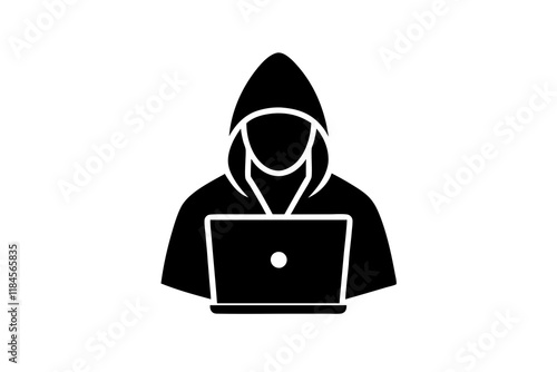 Cybersecurity Hacker Silhouette Icon on White Background