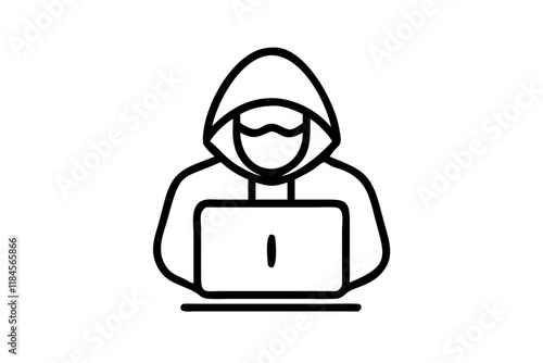 Cybersecurity Hacker Silhouette Icon on White Background