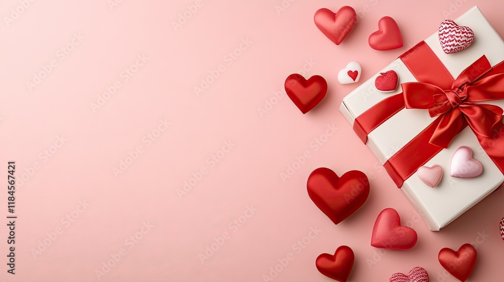 Beautiful arrangement features a gift box adorned with a ribbon and colorful hearts, ideal for expressing love on Valentine's Day. Beautiful arrangement features a gift box adorned with a ribbon and colorful hearts, ideal for expressing love on Valentine's Day.