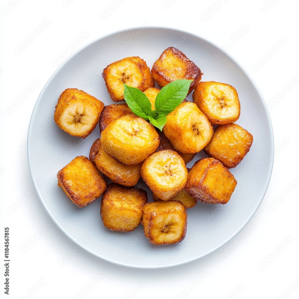 A Plate of Caramelized Bananas Isolated on a Clear Background